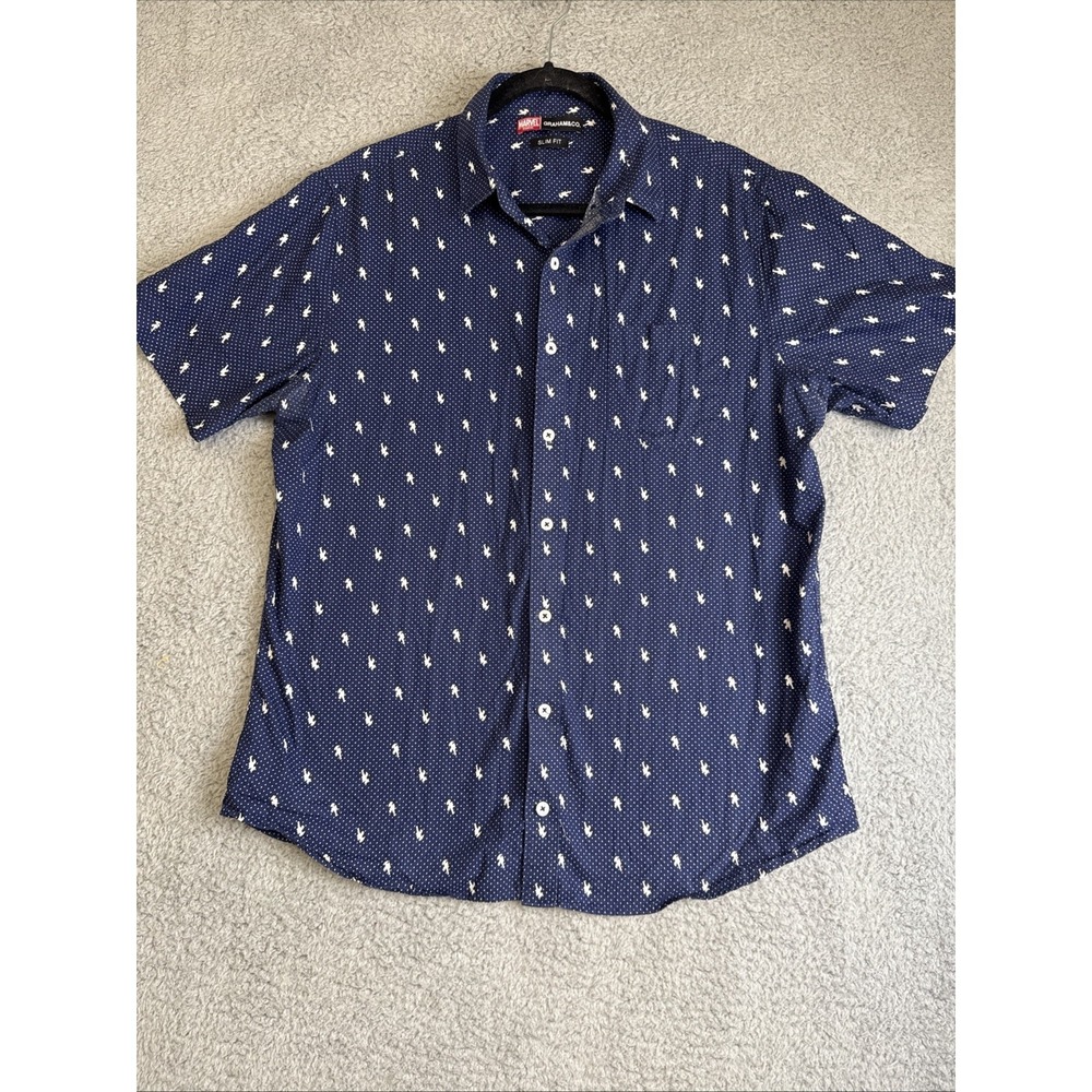 Marvel Nick Graham & Co Captain America Button Up Shirt Mens Large Slim Fit Blue